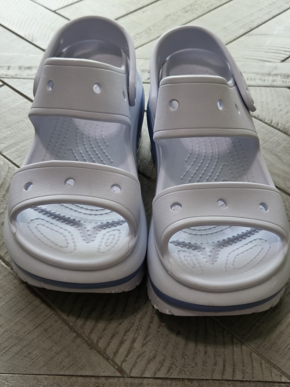 CROCS Light Blue Platform Double-Strap Sandals with Powder Blue Trim